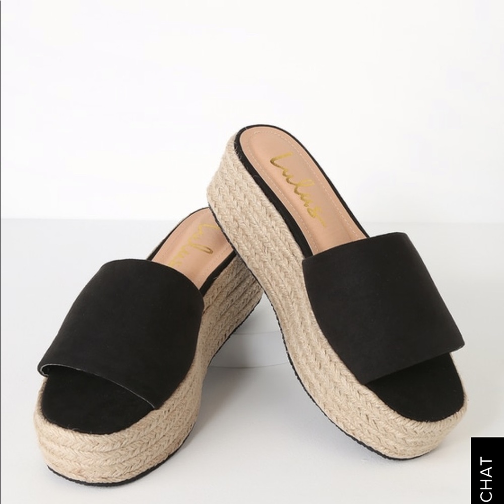 Black suede espadrille platforms